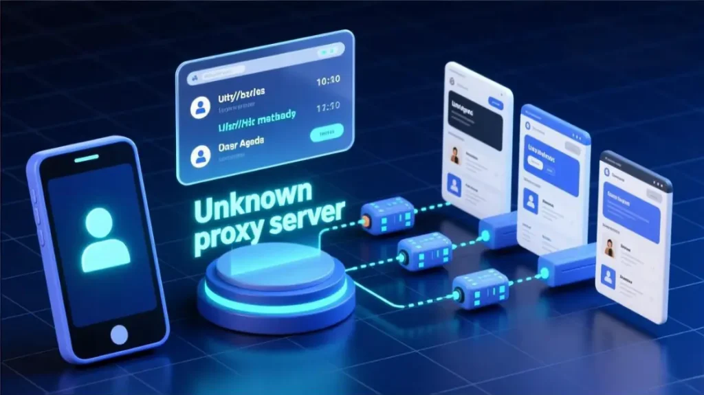 用户访问流量经过未知代理服务器转发,代理端屏幕上显示域名、时间和指纹信息