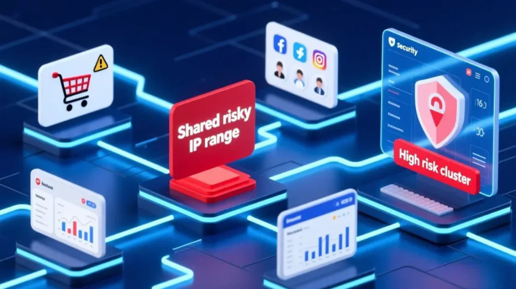 多个电商和社交账号同时挂在同一段高风险出口 IP 上,被平台风控系统标成红色集群