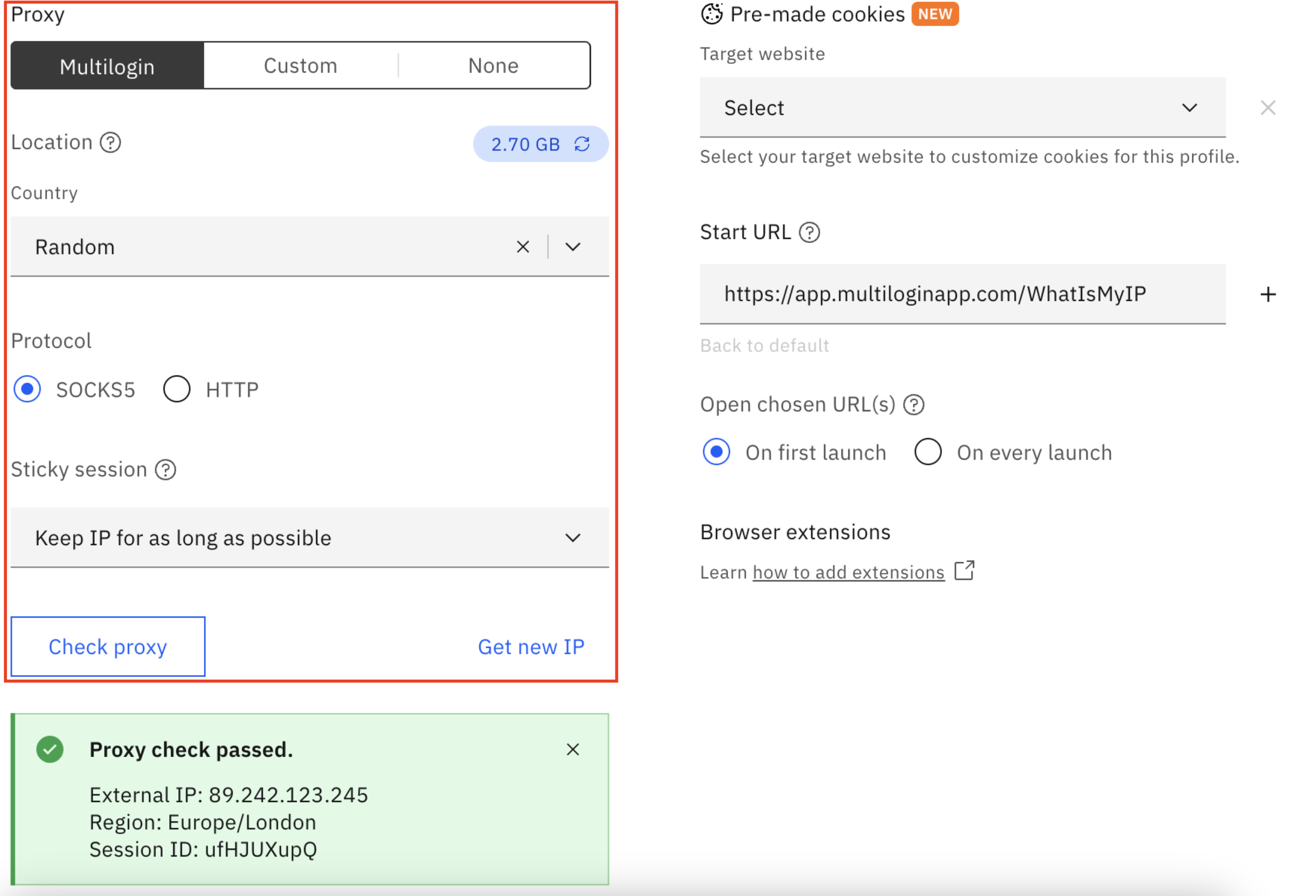 Multilogin 与 MaskProxy 的集成指南 Multilogin 代理配置界面示意图