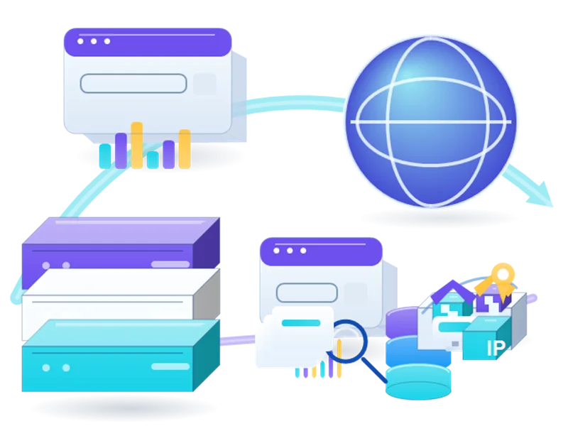 公开数据采集代理基础设施示意图，包含住宅IP、代理轮换与稳定会话