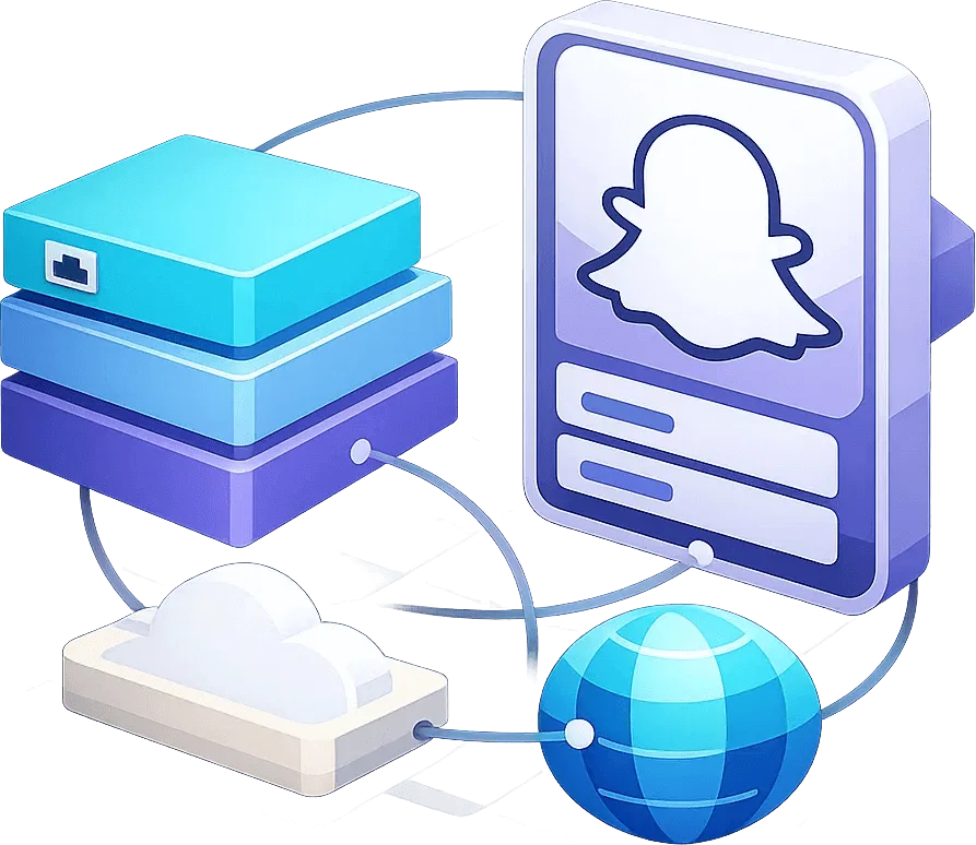 Snapchat 代理控制台预览，展示成功率、延迟与精准定位设置
